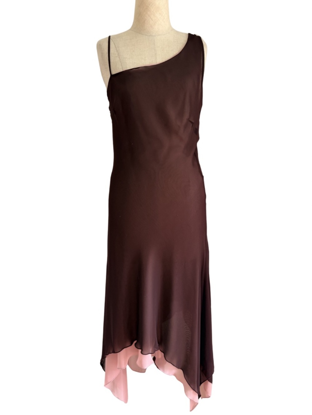 VINTAGE Y2K Forever 21 sheer Flutter Maxi  Asymmetrical Hem Dress Plum Pink M